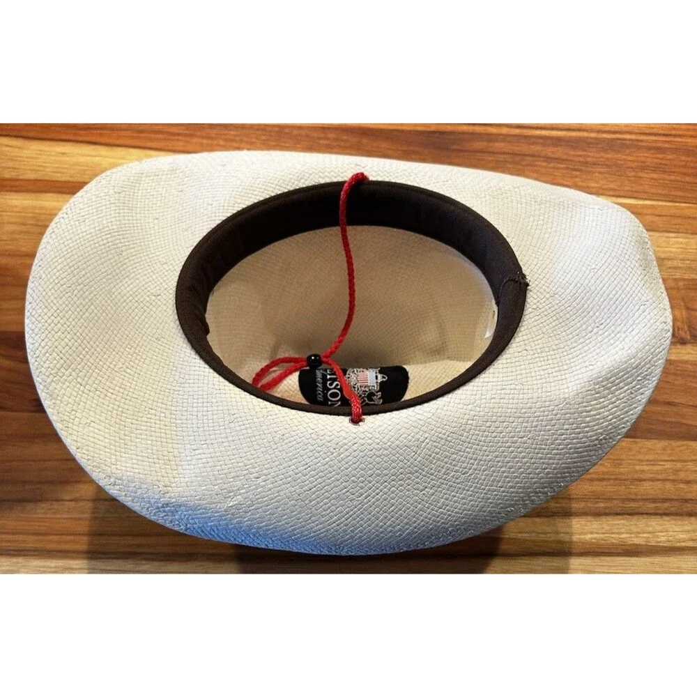 STETSON STRAW COWBOY WESTERN HAT American Flag Band W/ Drawsting 54cm Or 6 3/4